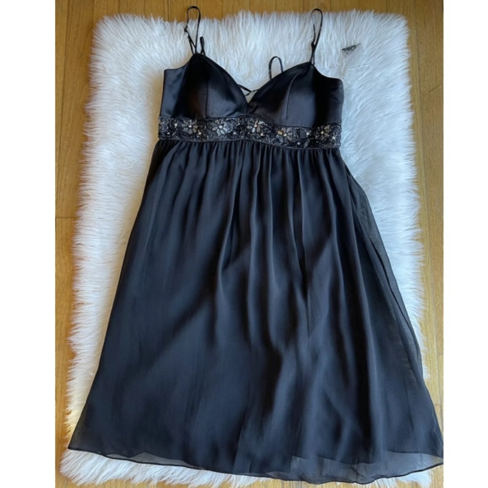 OC by Oleg Cassini Size 8 Black Beaded Spaghetti Strap Dress Party NWOT.